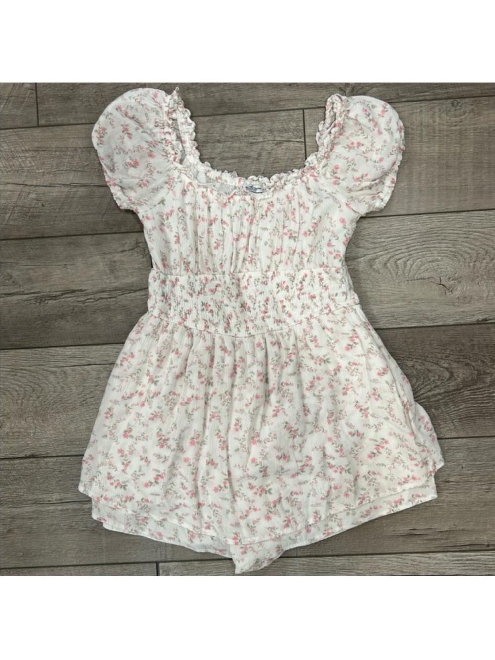 Hollister Pink Floral Smocked One-Piece Dress With Shorts/Romper